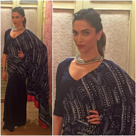 Another saree look for Bajirao Mastani promotions where Deepika chose a black number to mesmerise
