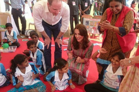 Duke and Duchess with children from charity called Door Step