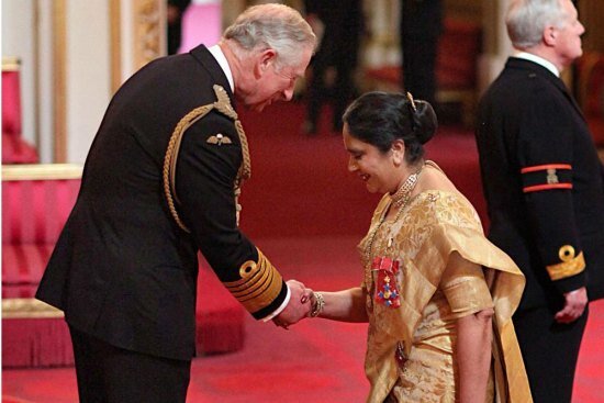 NRI Asha Khemka dazzles in saree at Buckingham Palace as Prince Charles awards her Damehood NRI Asha Khemka receives Damehood -- highest British honour -- at Buckingham Palace from Prince Charles