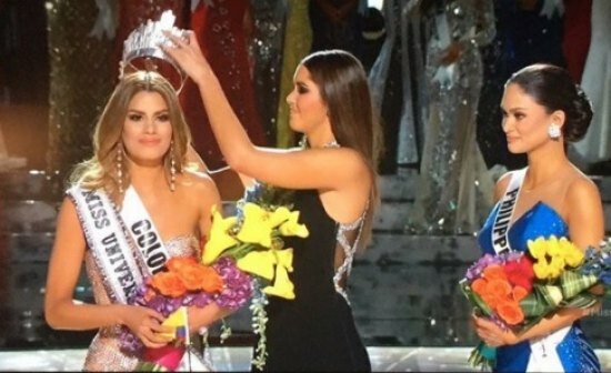 The moment when Miss Columbia was crowned Miss Universe 2015 before the host said sorry it was a mistake. Miss Columbia ended up as the runner-up