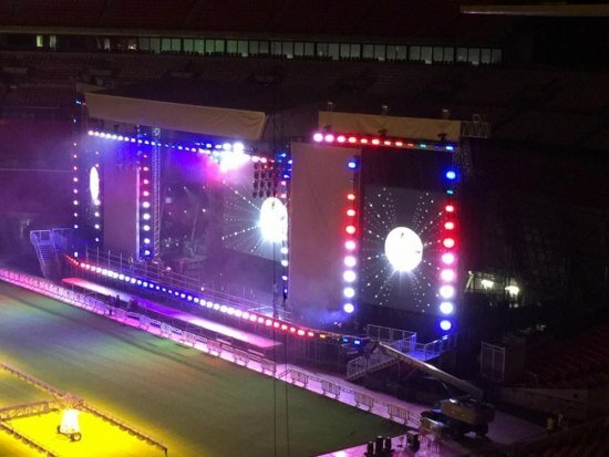 A closer look at the giant stage at Wembley stadium erected for Modi Welcome Reception